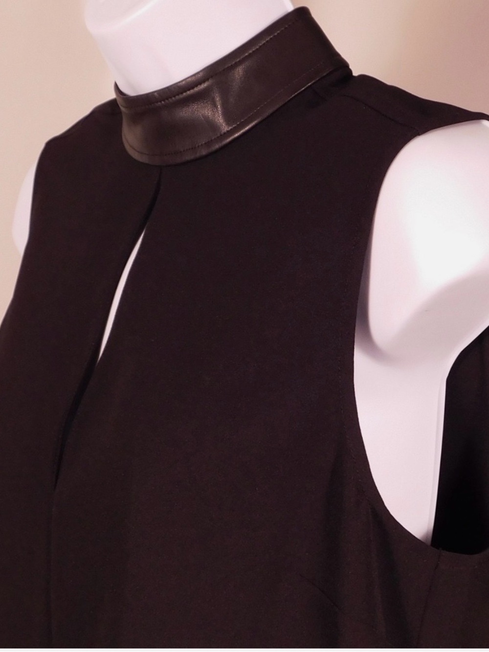 A.L.C. Black Sleeveless Mock-Neck Tank with Leather Collar
